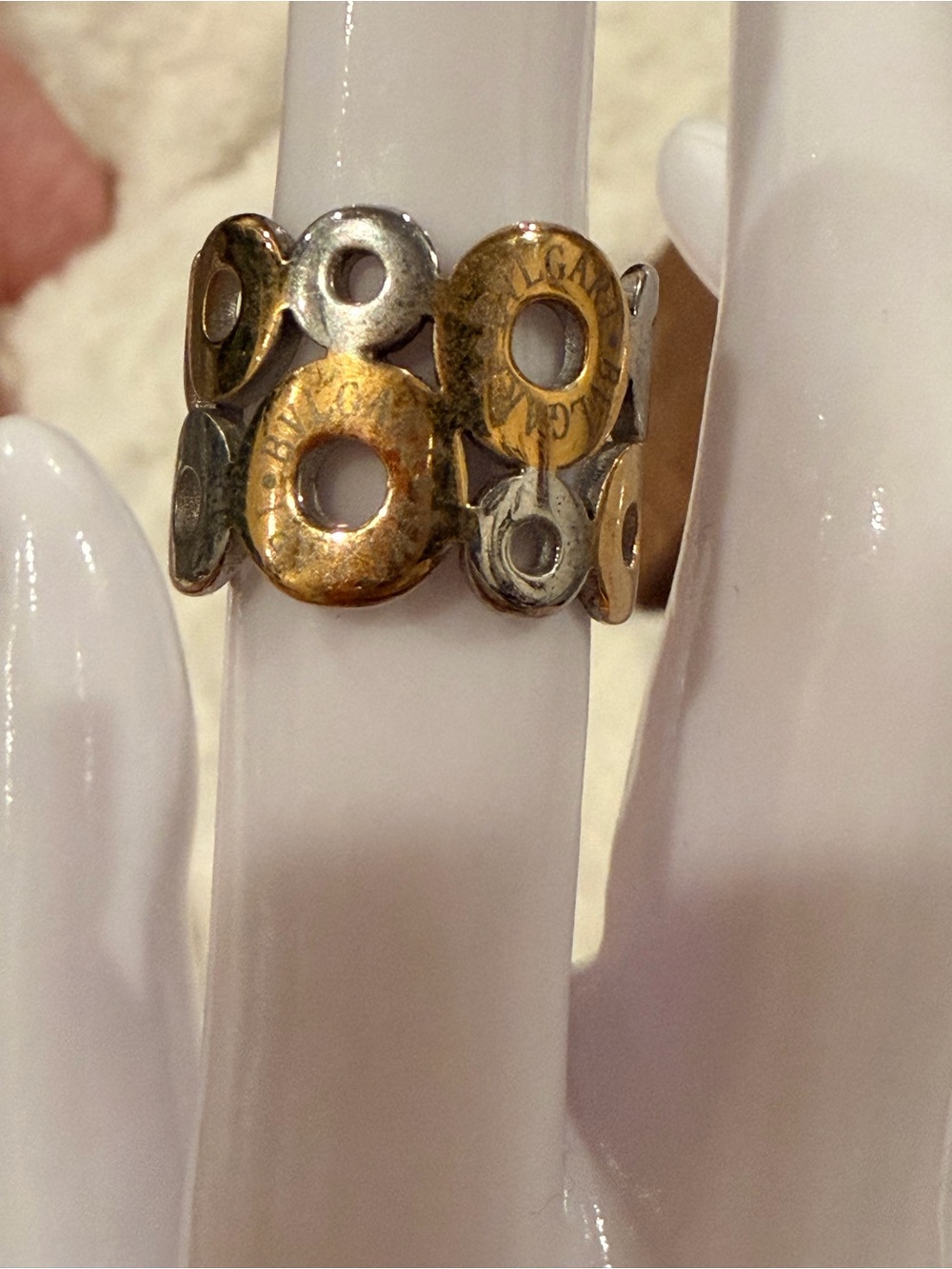 Bulgari style Two-Tone Circle Link Ring - Gold & Silver